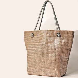 Monserat De Lucca Women’s Large Mafalda Shopper Tote Bag — Natural & Silver